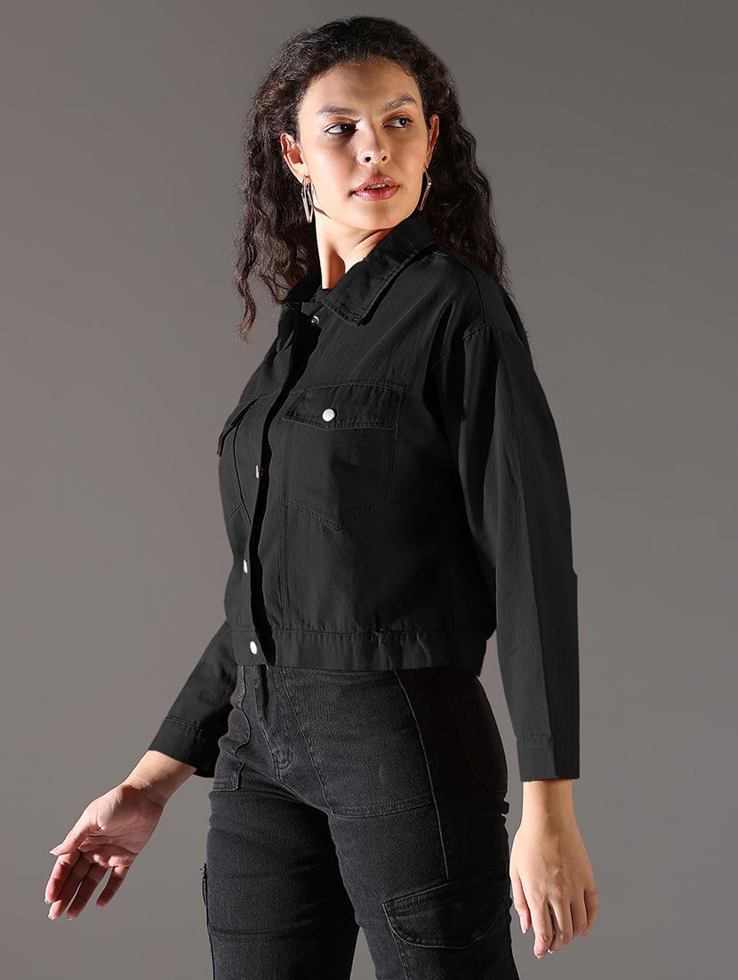 women solid long sleeve denim jacket - 21979829 - Standard Image - 2