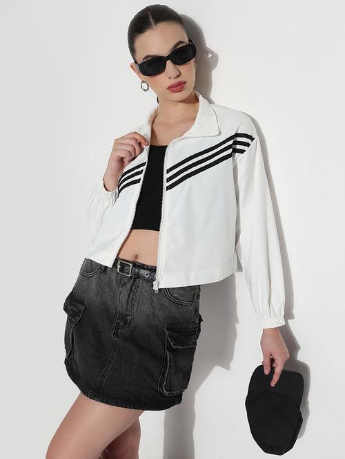 women striped long sleeve crop windcheater jacket - 21979837 - Standard Image - 0