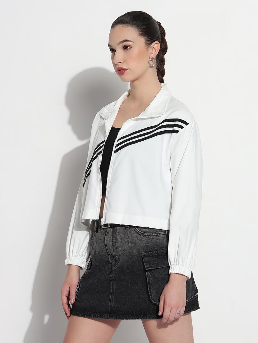 women striped long sleeve crop windcheater jacket - 21979837 - Standard Image - 2