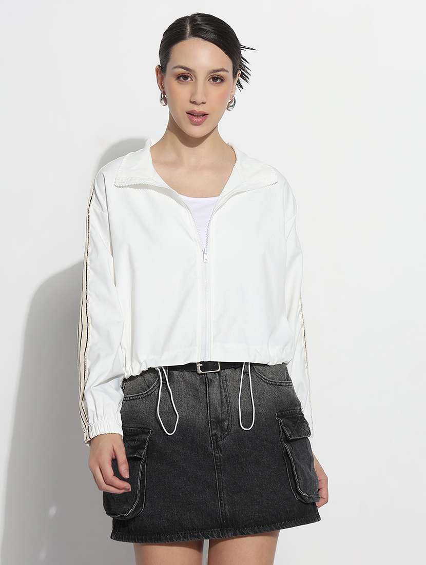 women solid long sleeve crop windcheater jacket - 21979839 - Zoom Image - 0