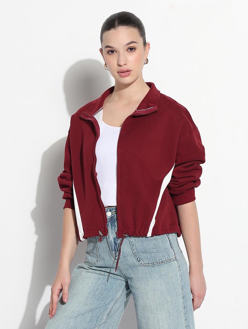 women maroon tapered long sleeve crop jacket - 21979850 - Standard Image - 2