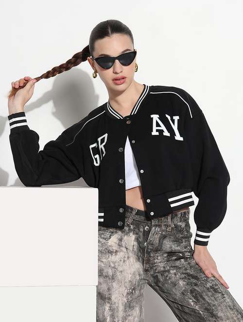 women long sleeve crop varsity jacket - 21979851 - Standard Image - 0
