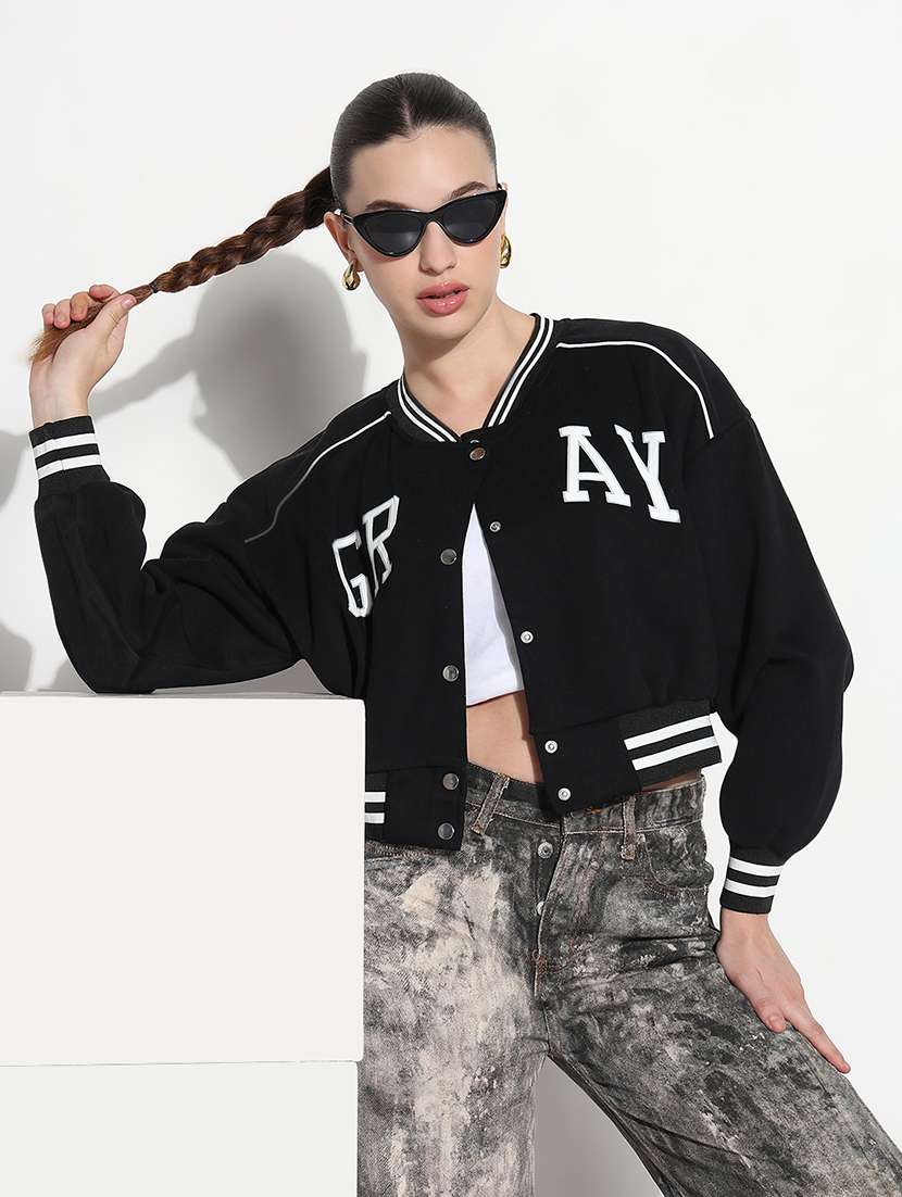 women long sleeve crop varsity jacket - 21979851 - Zoom Image - 0