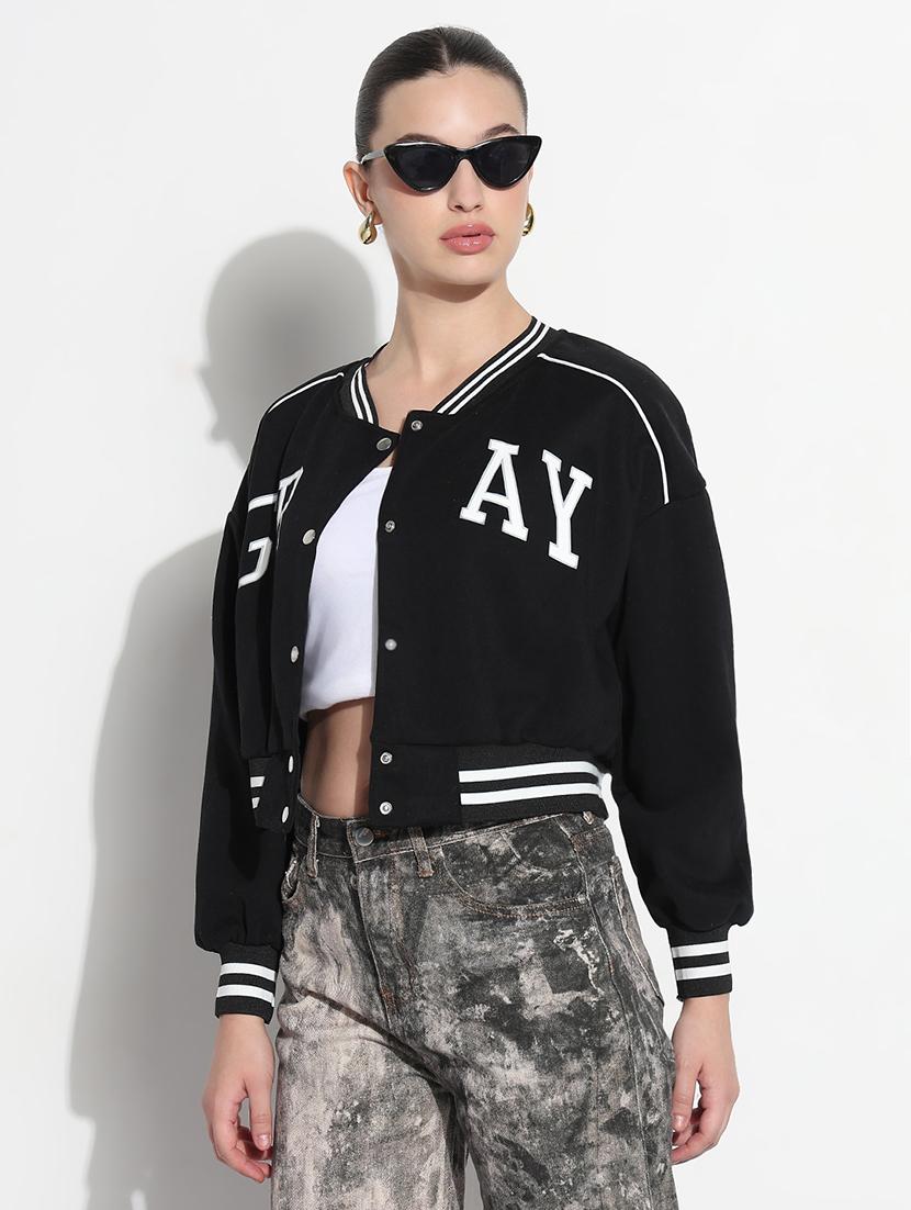 women long sleeve crop varsity jacket - 21979851 - Standard Image - 2