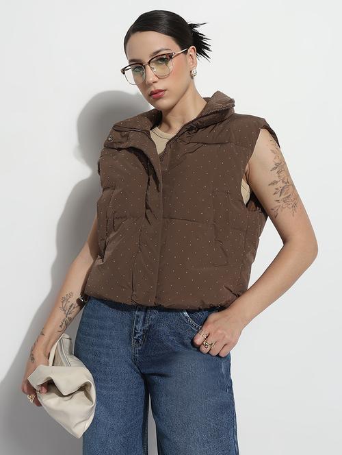 women embellished sleeveless crop puffer jacket - 21979858 - Standard Image - 0