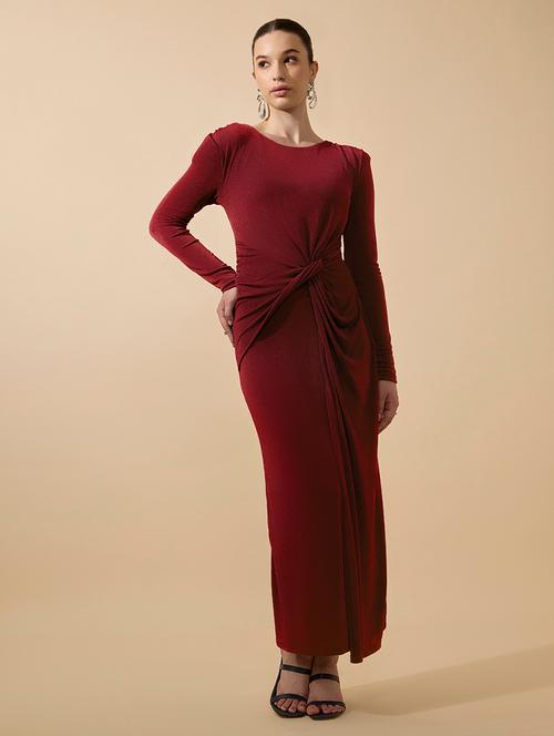 women solid draped knot sheath maxi dress - 21979859 -  Standard Image - 0