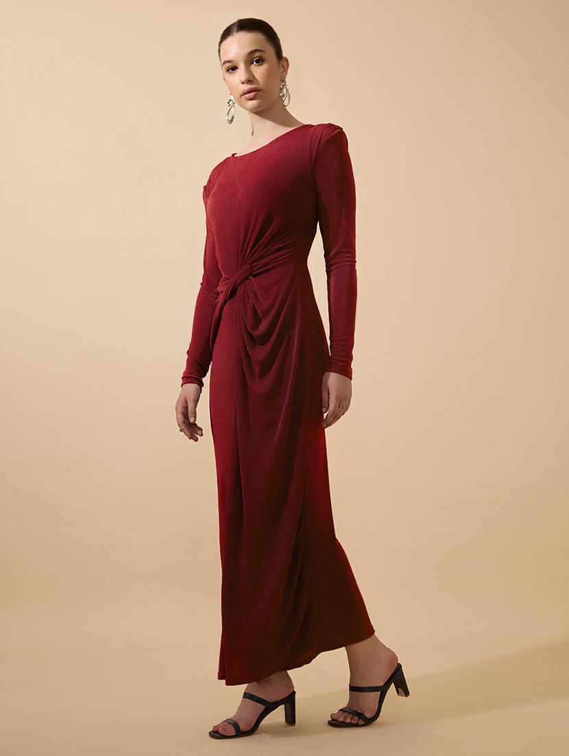 women solid draped knot sheath maxi dress - 21979859 - Standard Image - 2