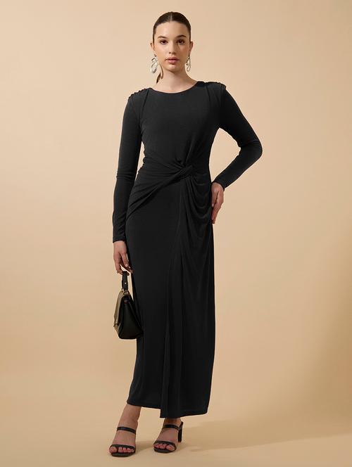 women solid draped knot sheath maxi dress - 21979860 - Standard Image - 0