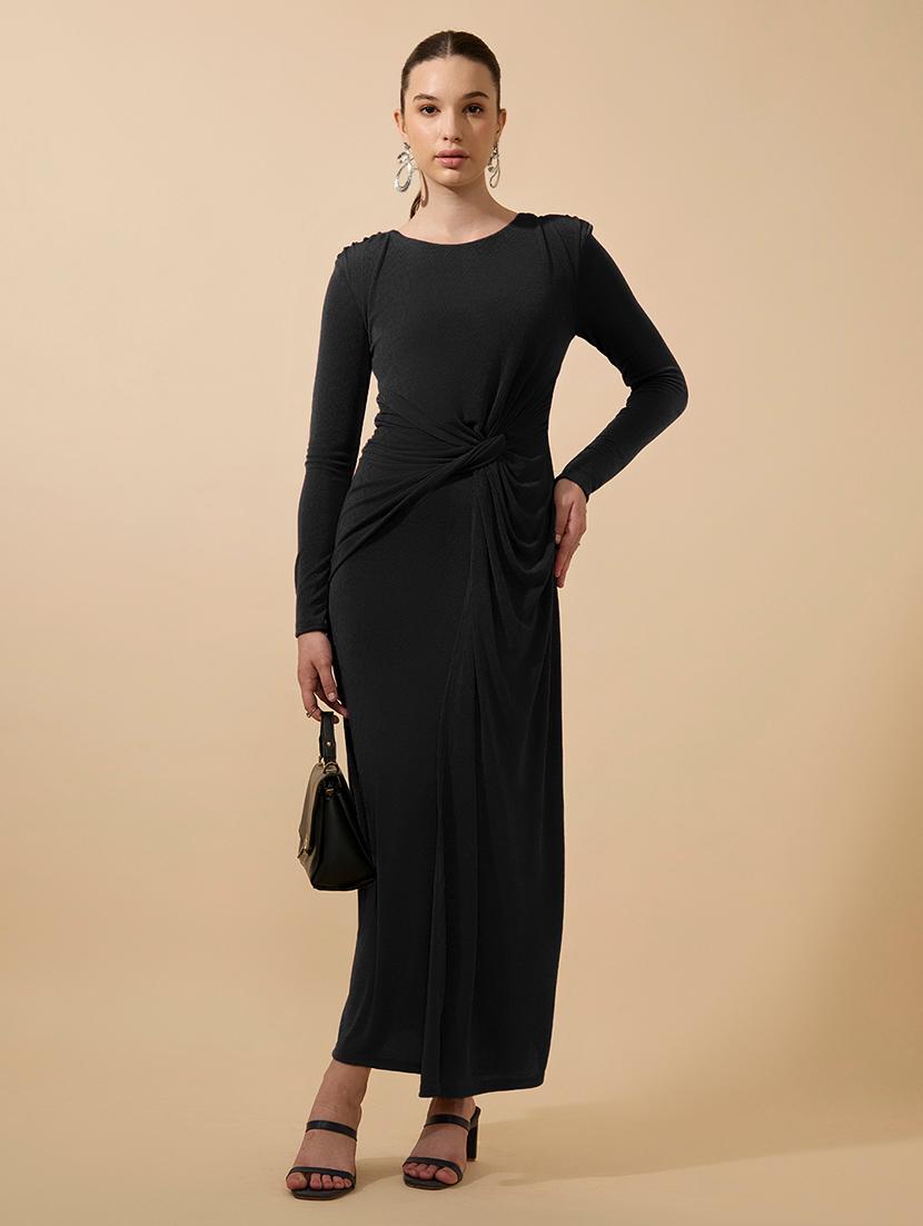 women solid draped knot sheath maxi dress - 21979860 - Zoom Image - 0