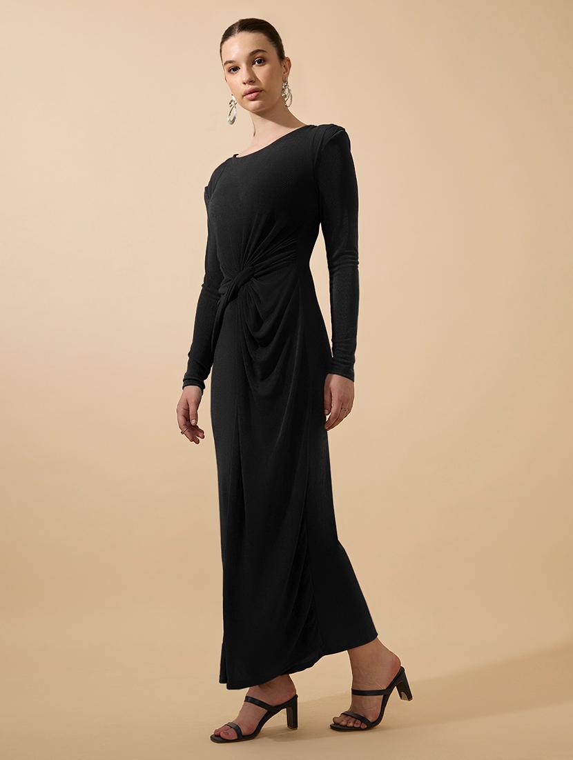 women solid draped knot sheath maxi dress - 21979860 - Standard Image - 2