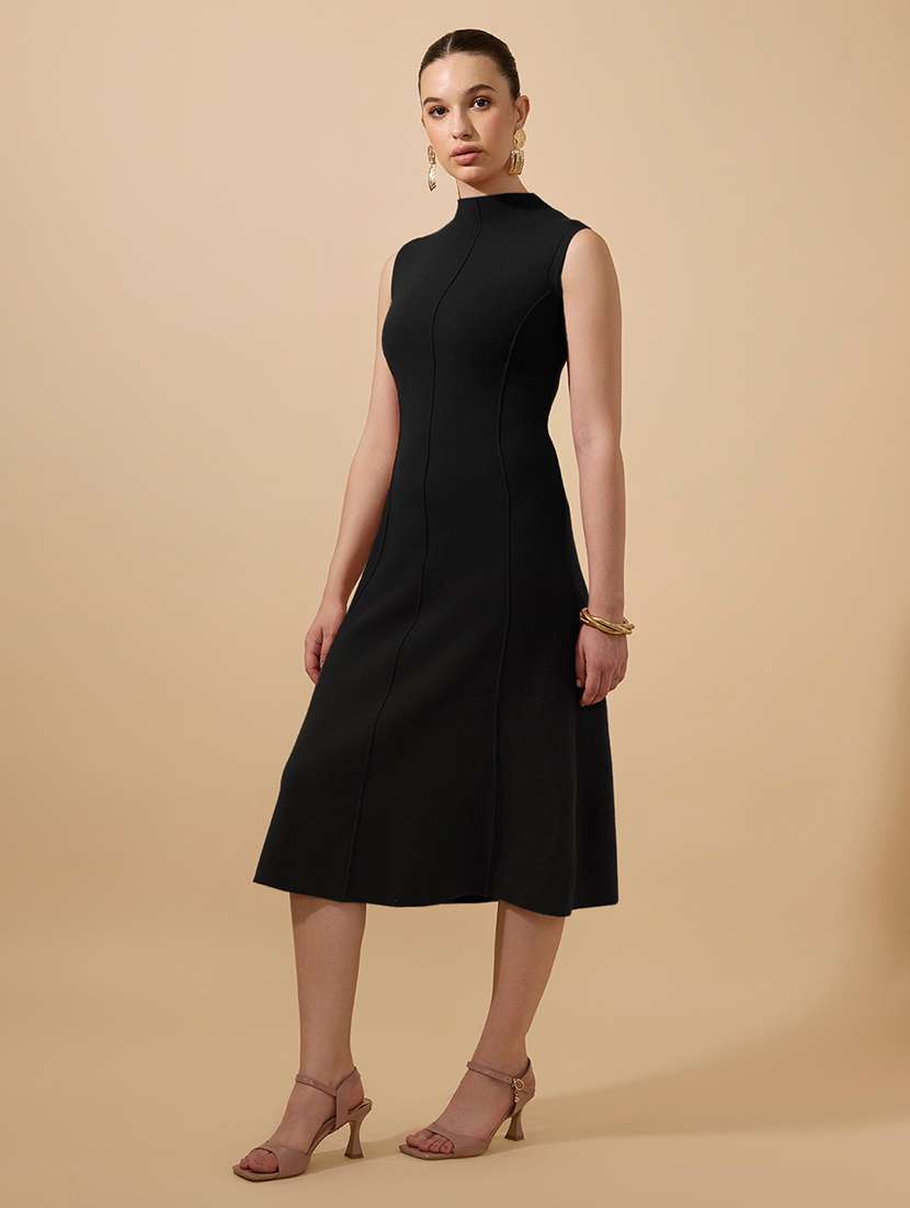 women black solid sleeveless a-line dress - 21979868 -  Standard Image - 2
