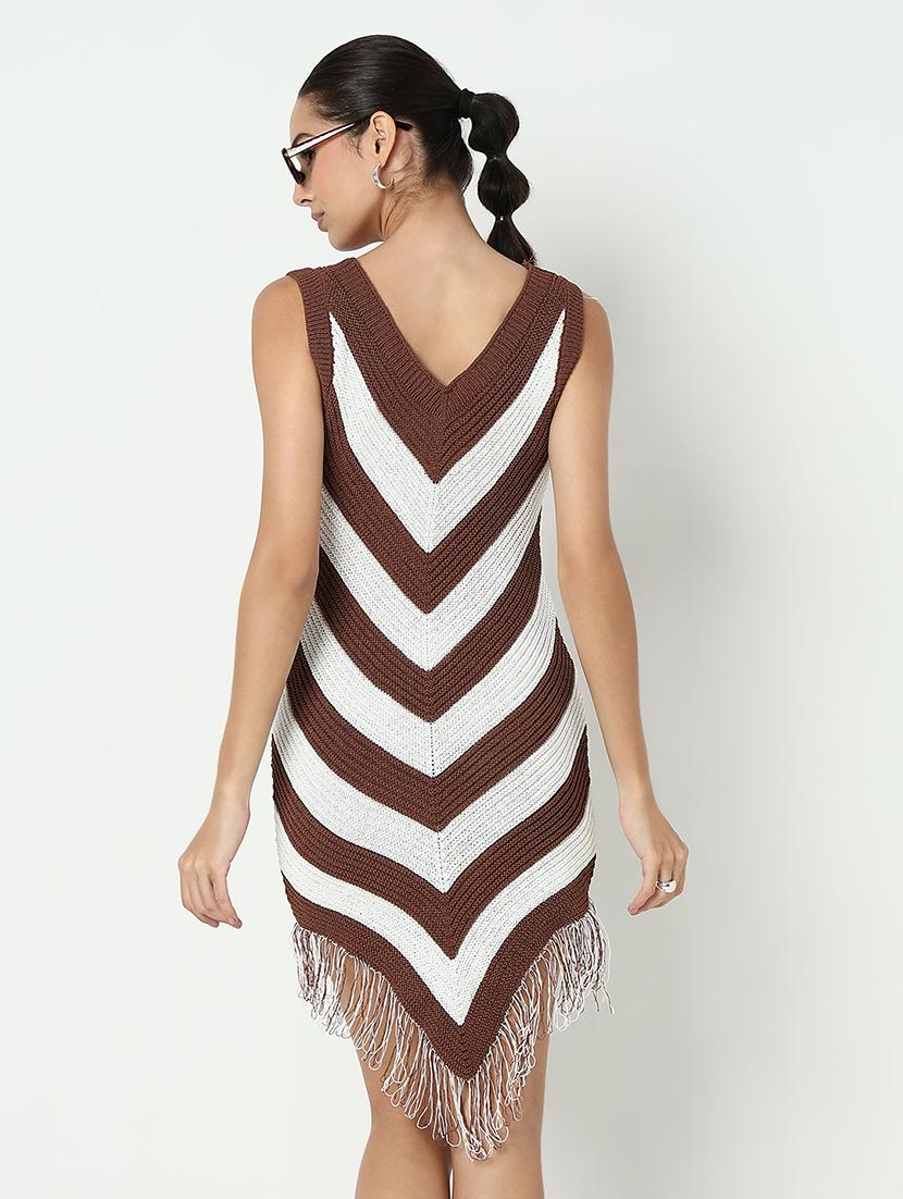women striped sleeveless asymmetric dress - 21979871 - Standard Image - 2