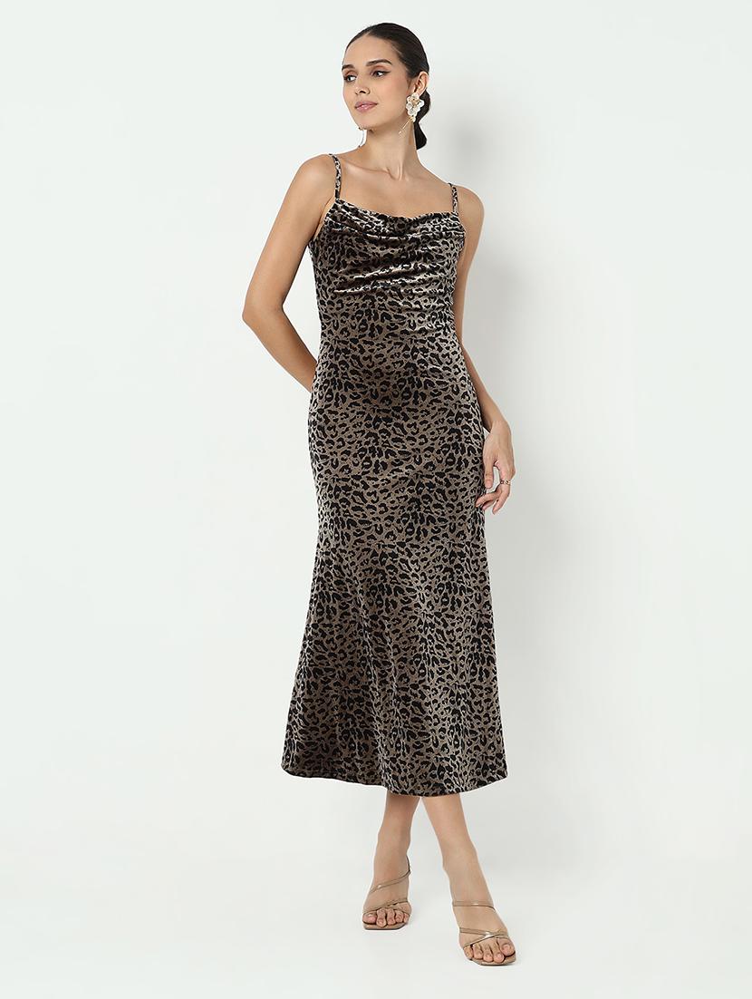 women animal print shoulder strap a-line dress - 21979881 -  Zoom Image - 0