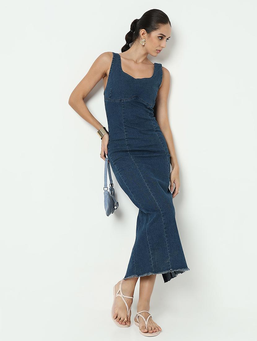 women solid sleeveless denim bodycon dress - 21979889 -  Zoom Image - 0