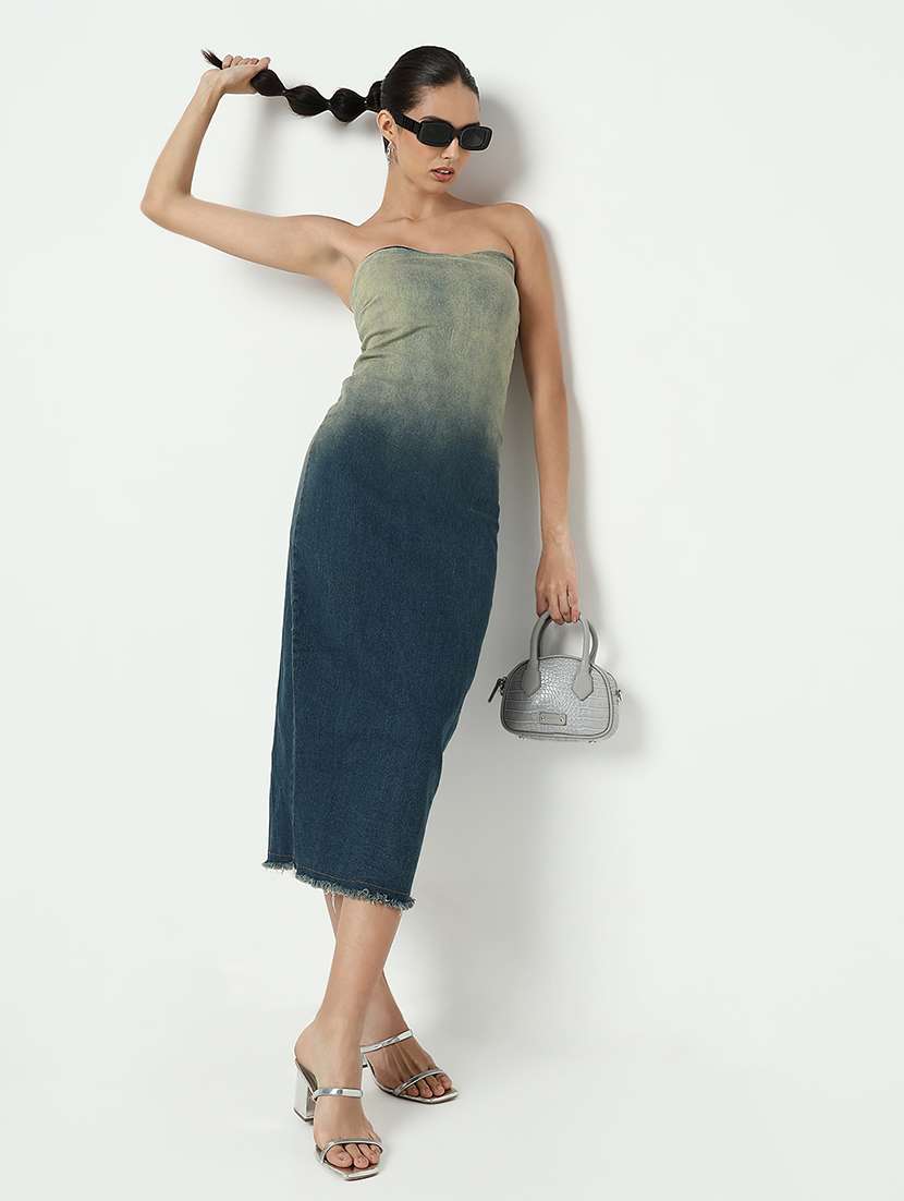 women ombre print tube bodycon dress