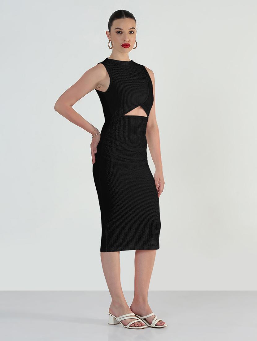 women solid sleeveless cut out bodycon dress - 21979899 - Zoom Image - 0