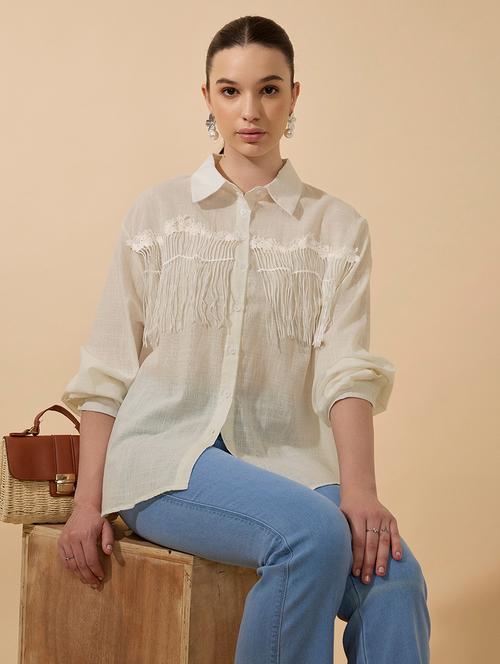 women beige solid collared relaxed fit shirt - 21979903 -  Standard Image - 0