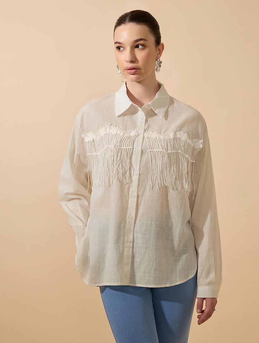 women beige solid collared relaxed fit shirt - 21979903 - Standard Image - 2