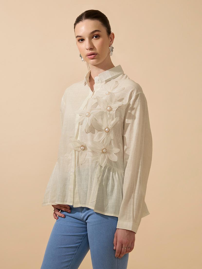 women self designed collared long sleeve shirt - 21979904 - Standard Image - 2