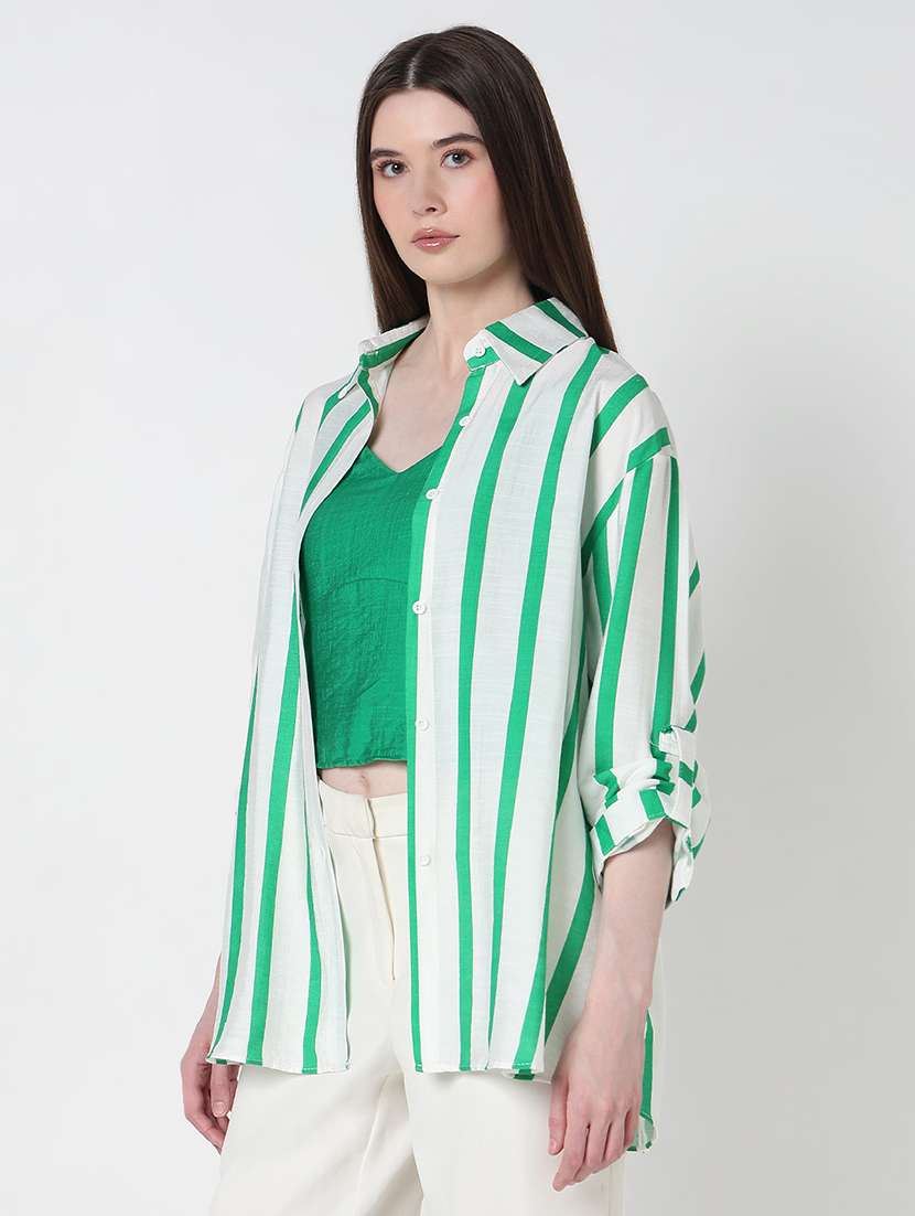 women striped long sleeve collared relaxed fit shirt - 21979907 -  Standard Image - 2