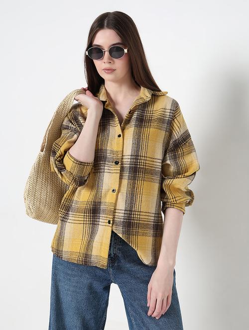 women checkered long sleeve collared shirt - 21979910 - Standard Image - 0