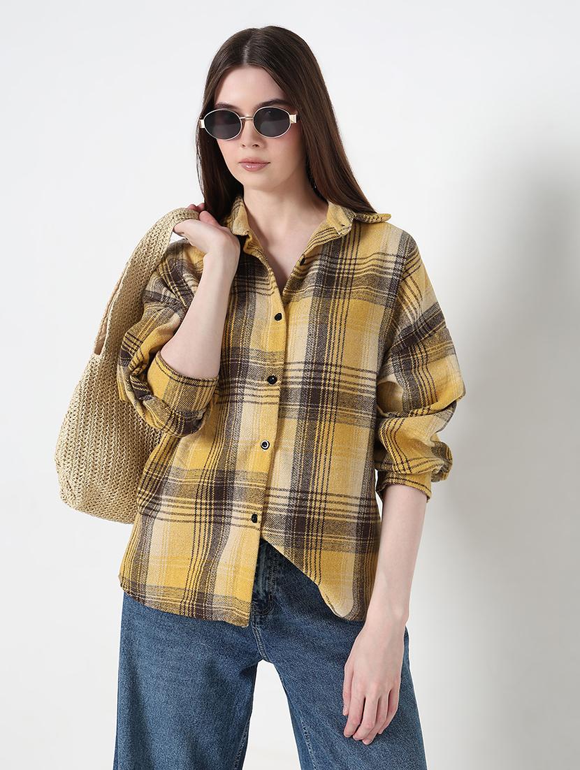 women checkered long sleeve collared shirt - 21979910 - Zoom Image - 0
