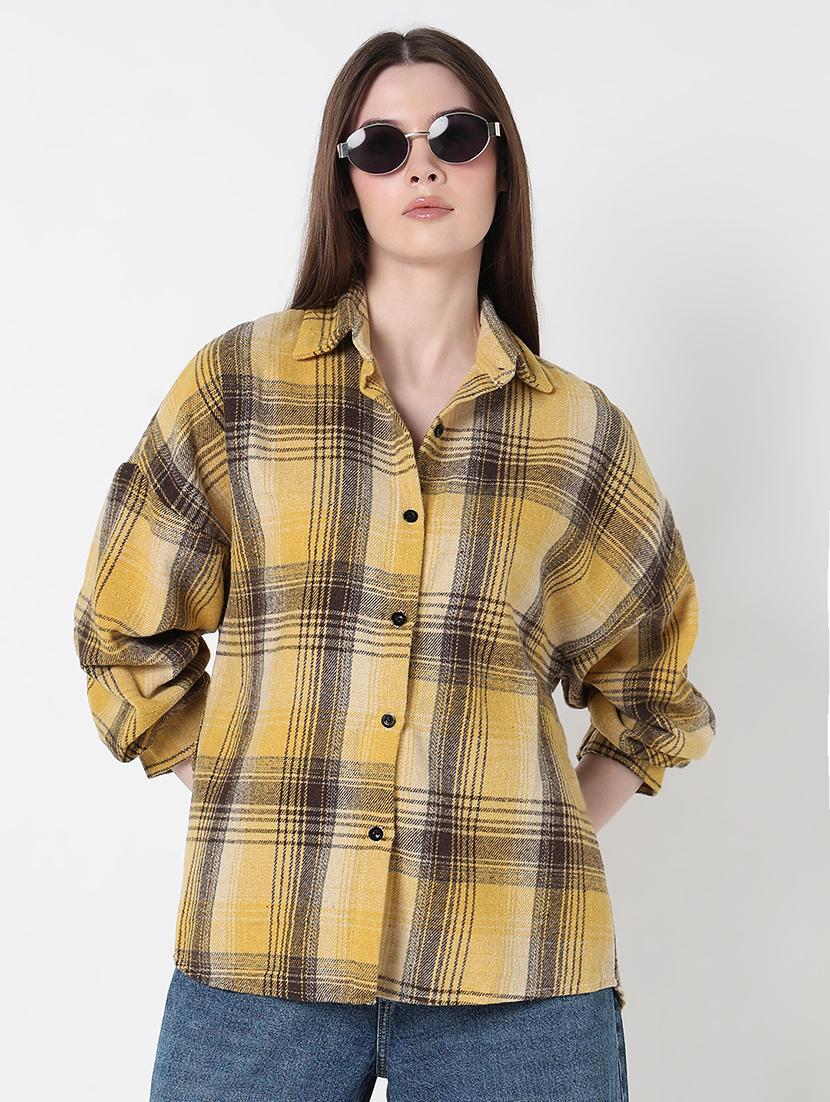 women checkered long sleeve collared shirt - 21979910 - Standard Image - 2