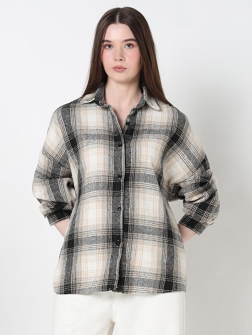 women checkered long sleeve collared shirt - 21979911 - Standard Image - 2