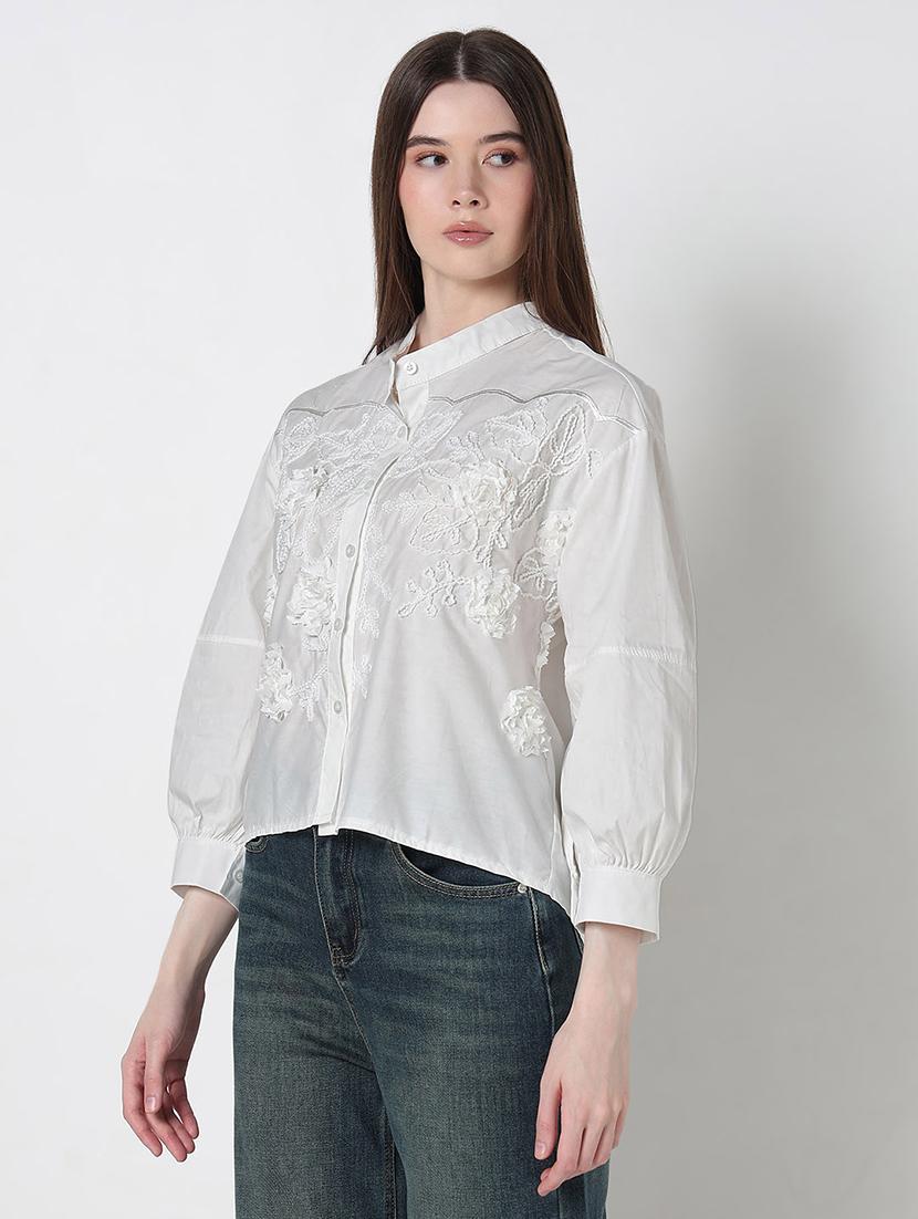 women embroidered puff sleeve relaxed fit shirt - 21979912 - Standard Image - 2