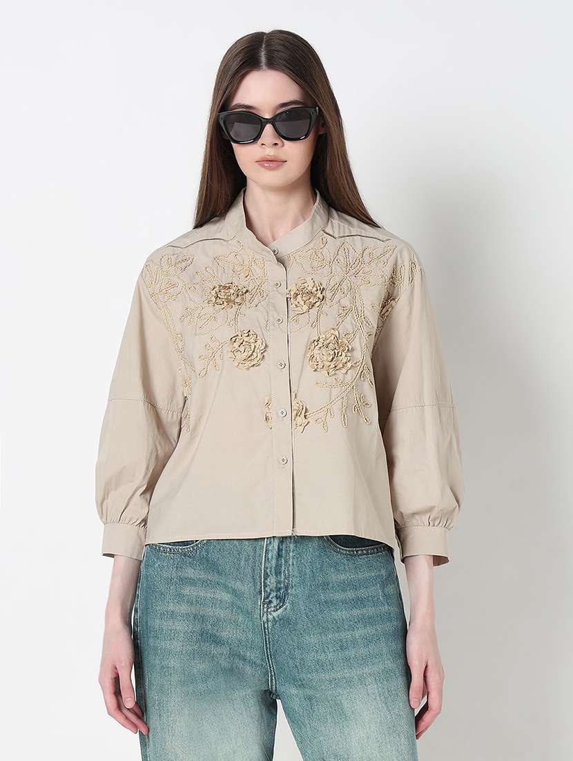 women embroidered puff sleeve regular fit shirt - 21979913 - Zoom Image - 0