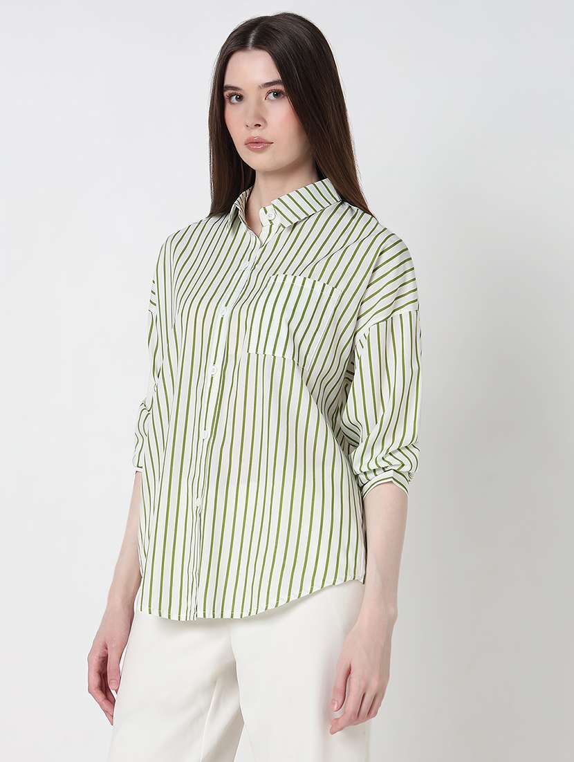 women striped long sleeve collared relaxed fit shirt - 21979914 -  Standard Image - 2