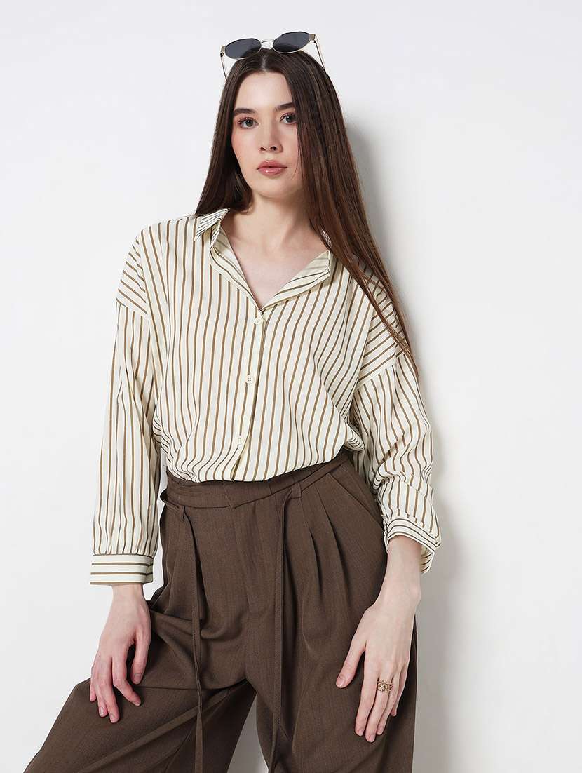 women striped long sleeve collared relaxed fit shirt - 21979915 -  Standard Image - 2