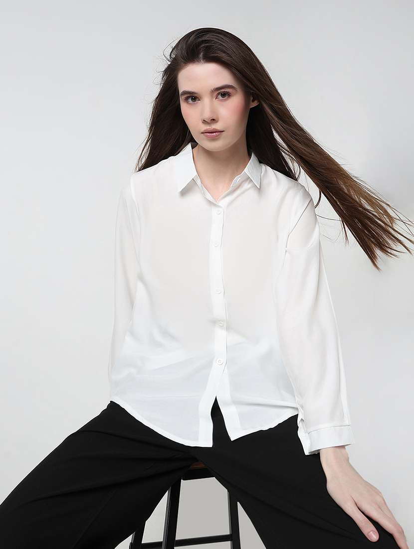 women solid long sleeve relaxed fit shirt