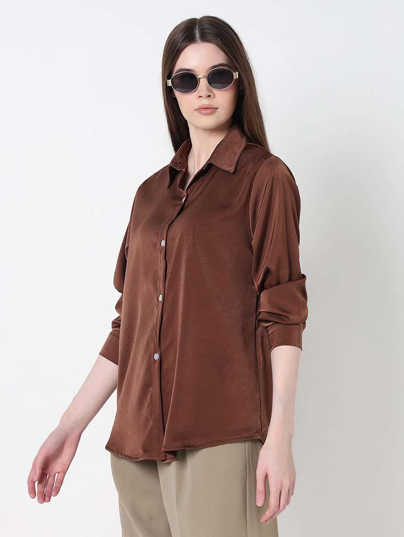 women solid long sleeve collared regular fit shirt - 21979921 -  Standard Image - 2