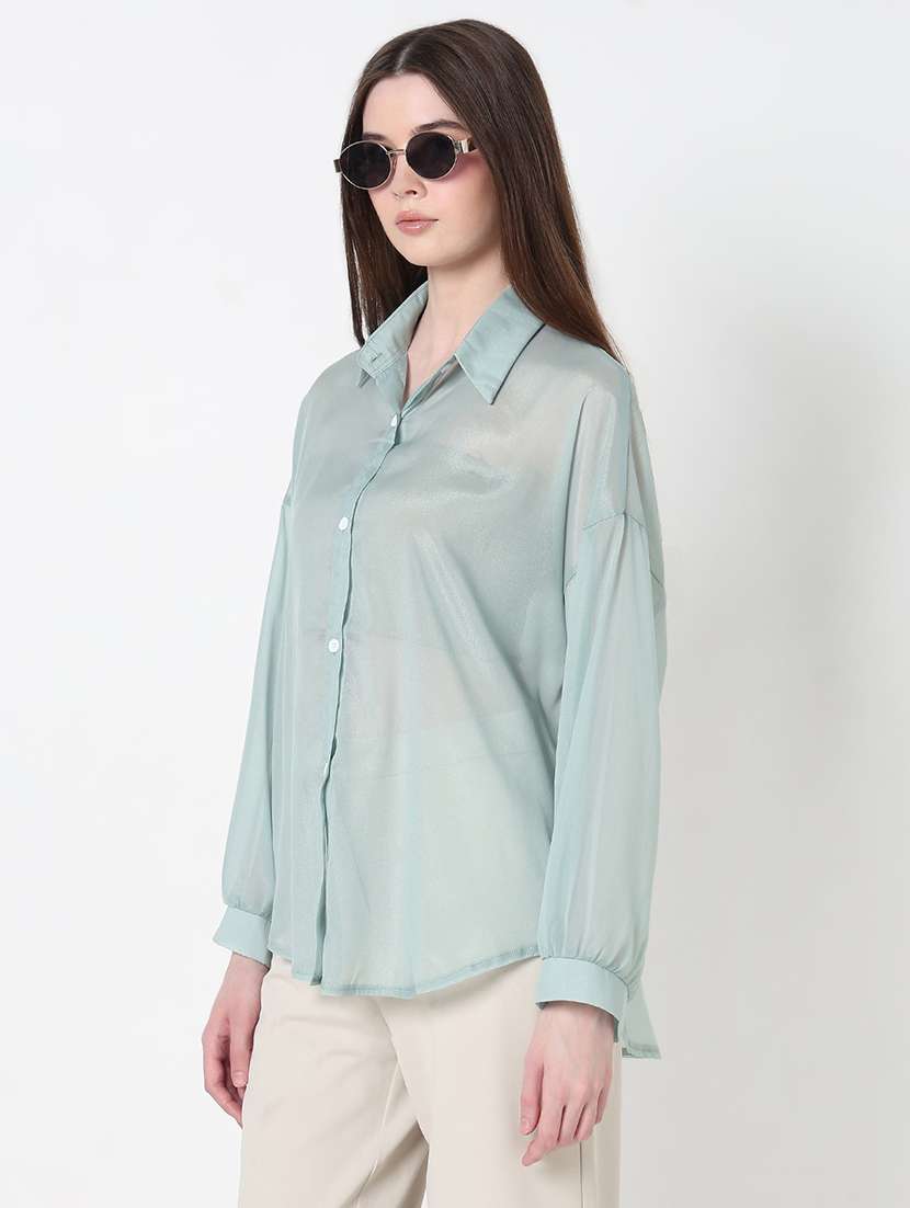 women solid long sleeve collared relaxed fit shirt - 21979926 - Standard Image - 2