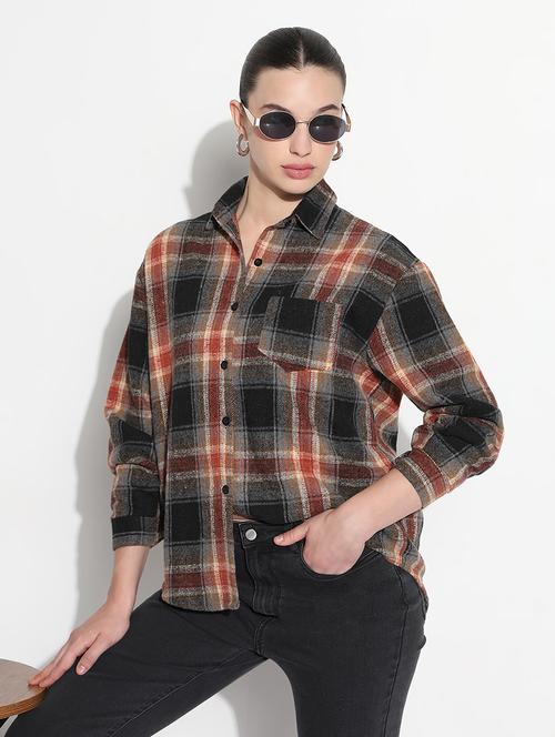 women checkered long sleeve collared shirt - 21979930 -  Standard Image - 0