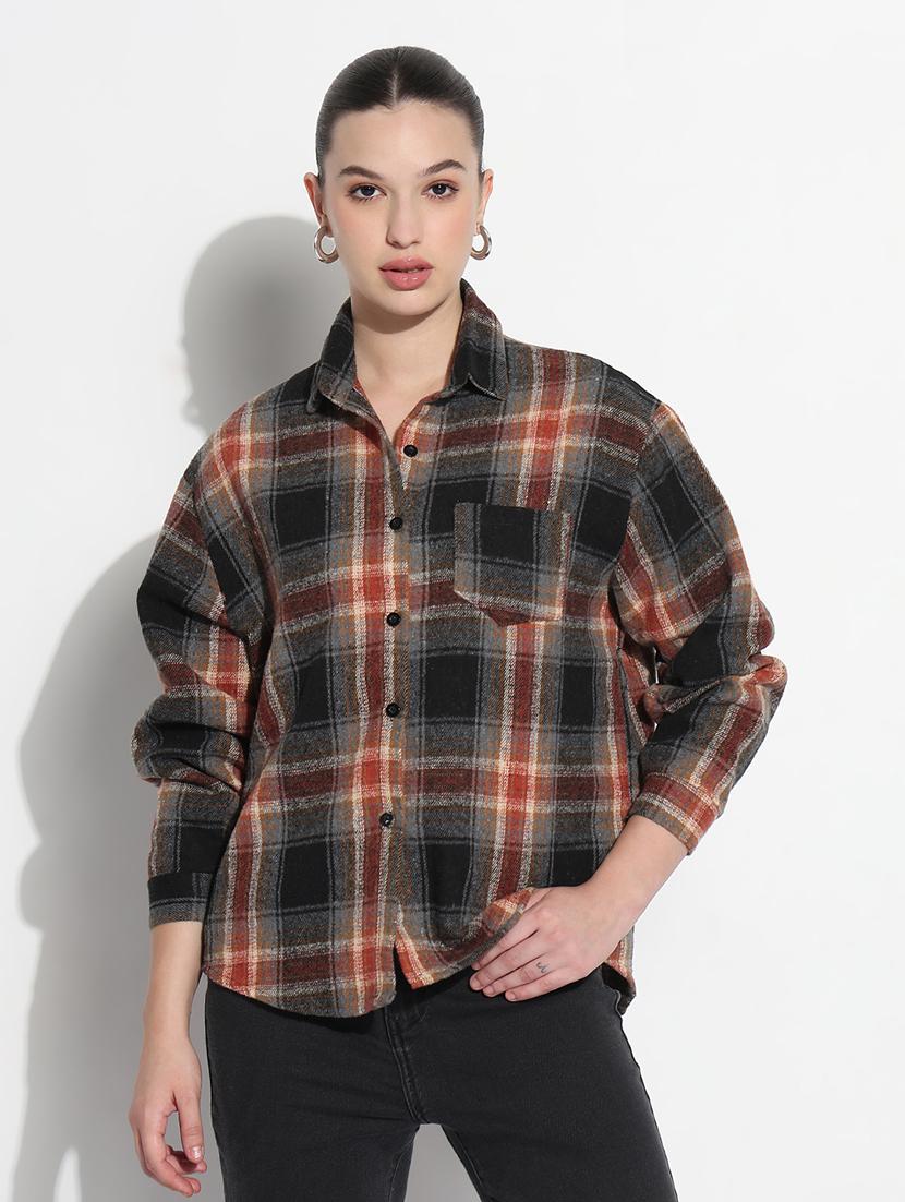 women checkered long sleeve collared shirt - 21979930 - Standard Image - 2