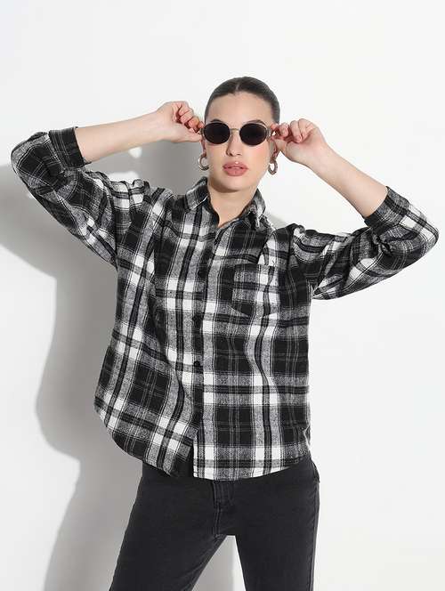 women checkered long sleeve collared shirt - 21979931 - Standard Image - 0