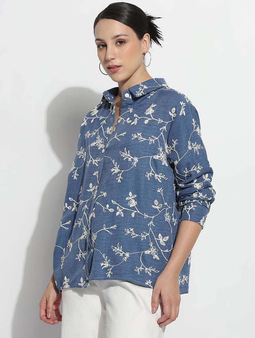 women embroidered long sleeve relaxed fit shirt - 21979935 - Standard Image - 2