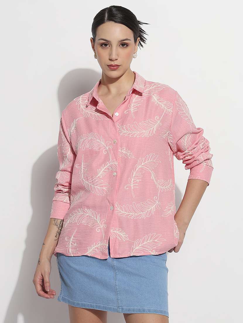 women embroidered long sleeve relaxed fit shirt