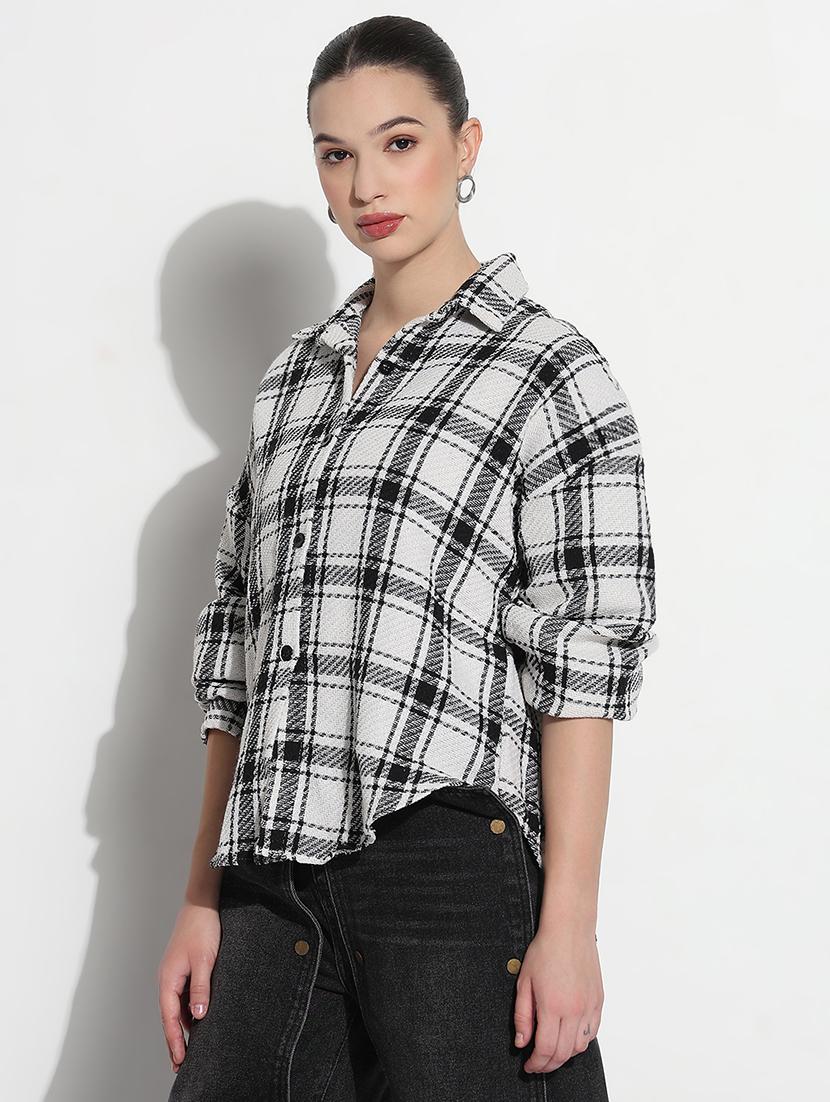 women checkered long sleeve collared oversized shirt - 21979940 - Standard Image - 2