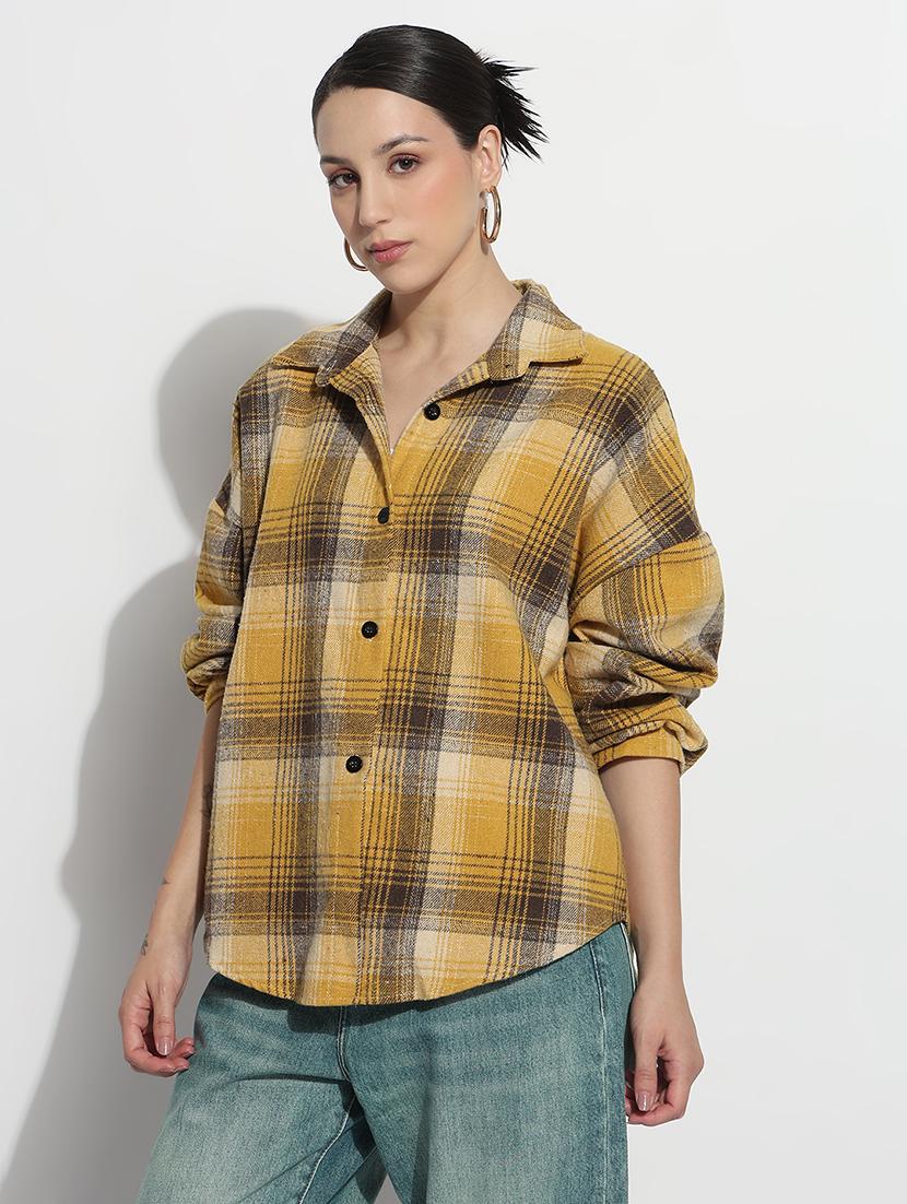 women checkered long sleeve collared oversized shirt - 21979942 - Standard Image - 2