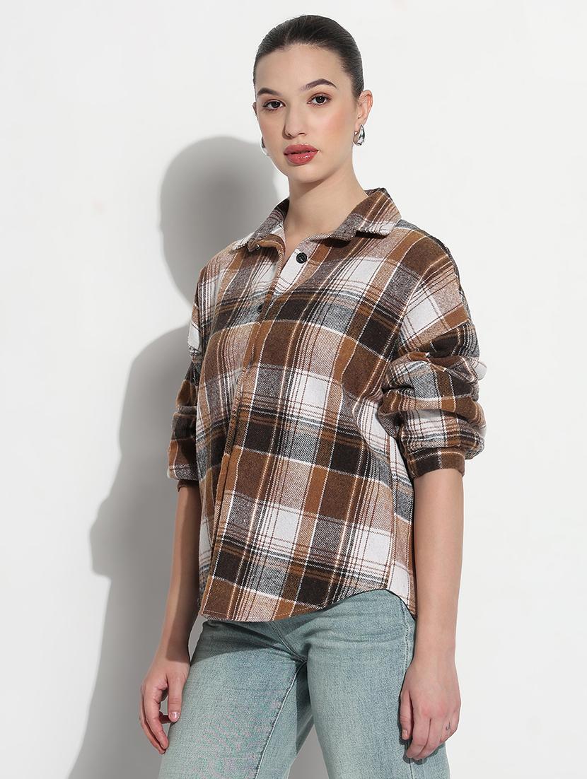 women checkered long sleeve collared oversized shirt - 21979943 - Standard Image - 2