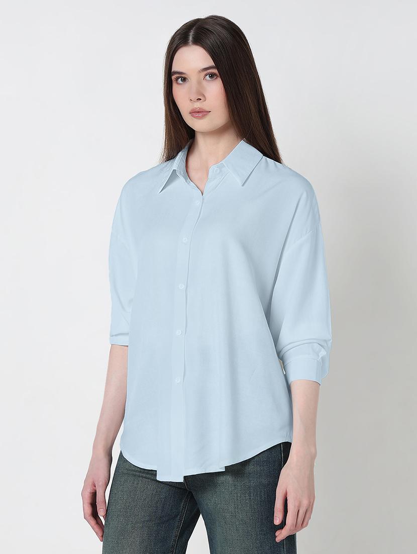 women solid long sleeve relaxed fit shirt - 21979949 - Standard Image - 2