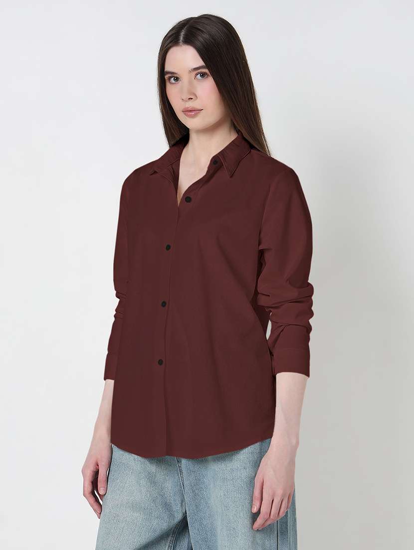 women solid long sleeve relaxed fit shirt - 21979950 - Standard Image - 2