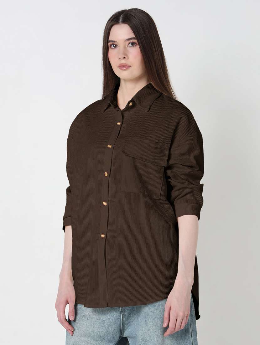 women solid long sleeve high-low relaxed fit shirt - 21979952 -  Standard Image - 2
