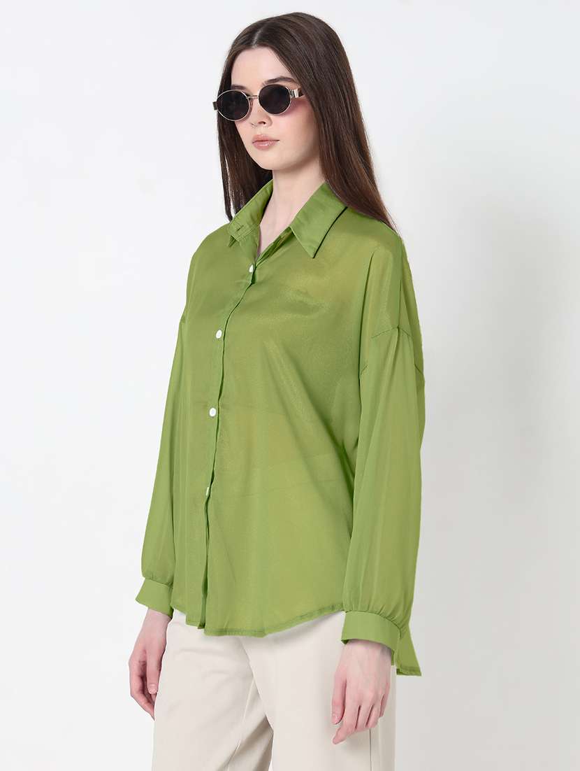 women solid long sleeve relaxed fit shirt - 21979953 - Standard Image - 2