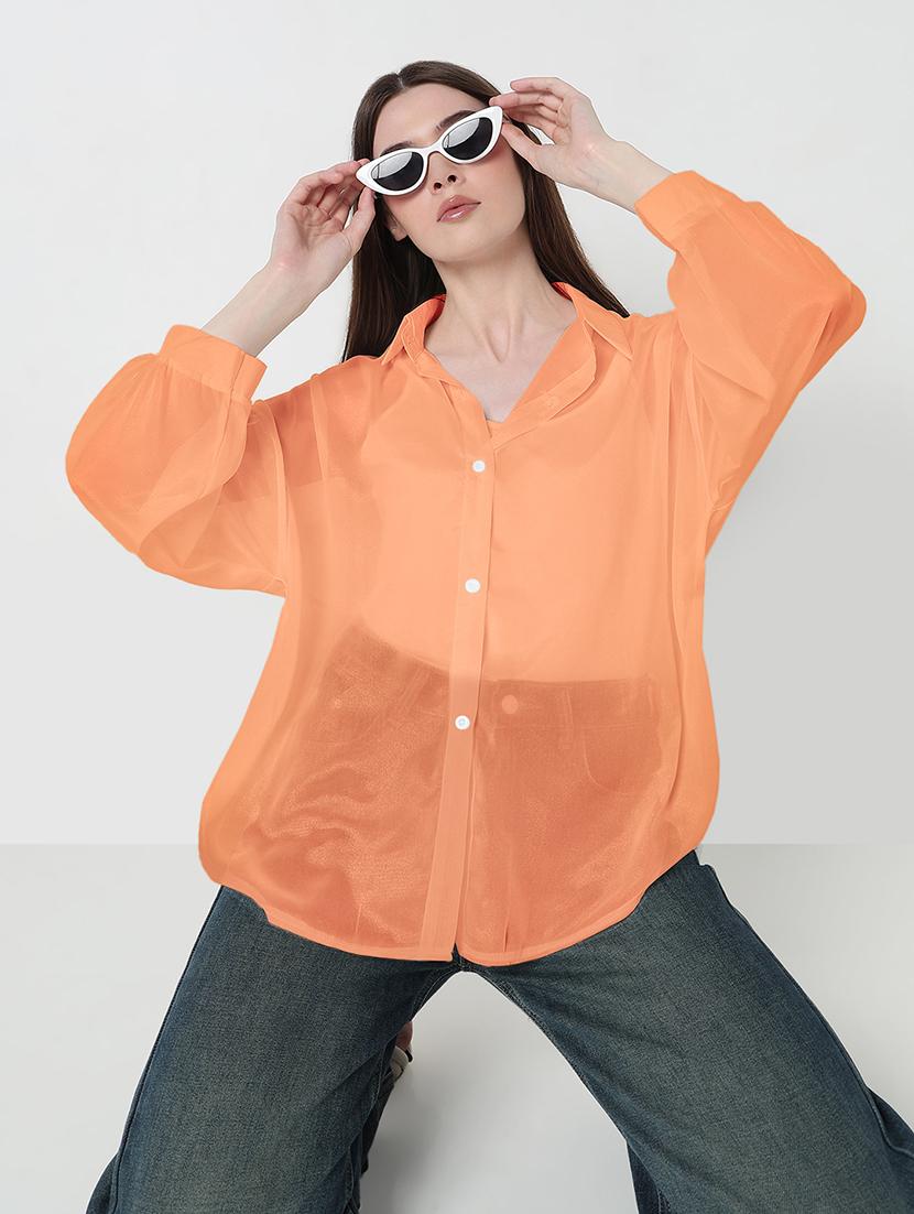 women solid collared long sleeve oversized shirt  - 21979954 -  Zoom Image - 0