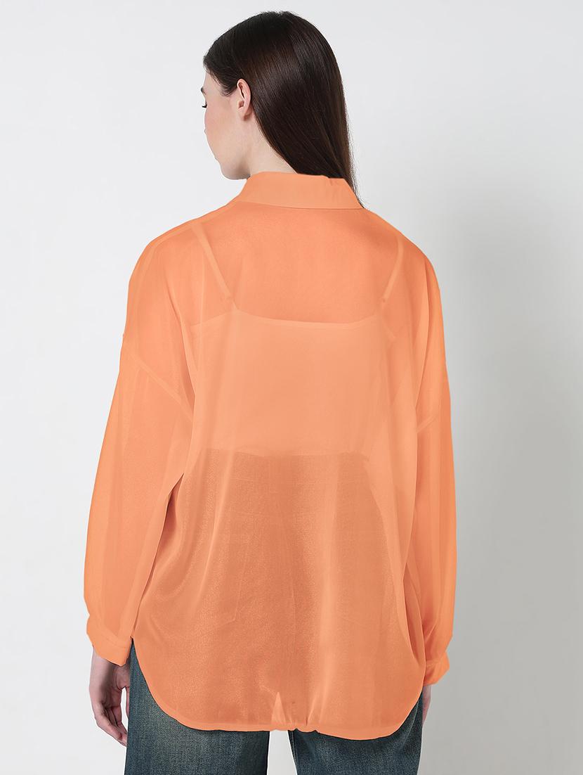 women solid collared long sleeve oversized shirt - 21979954 - Standard Image - 2
