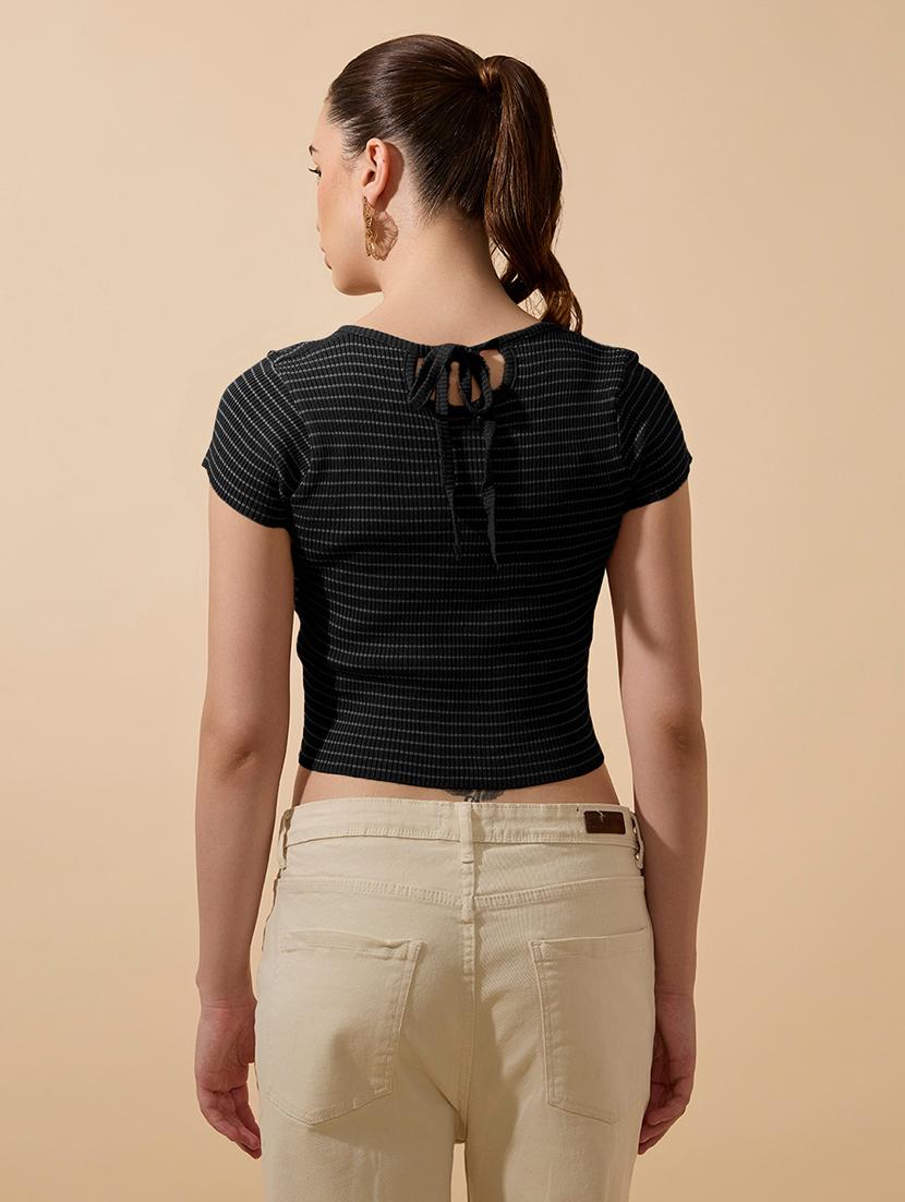 women striped short sleeve crop top - 21979956 - Standard Image - 2